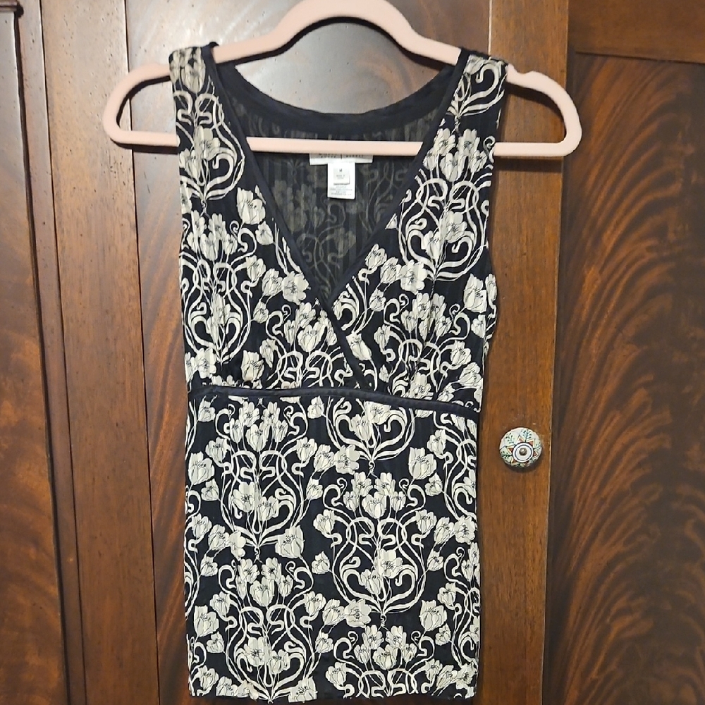 WHBM - Black and Cream Floral Top Size Medium